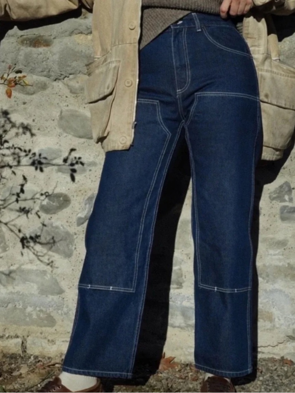 Rudy Jude Dark Blue Wide-Leg Panel Stitch Jeans